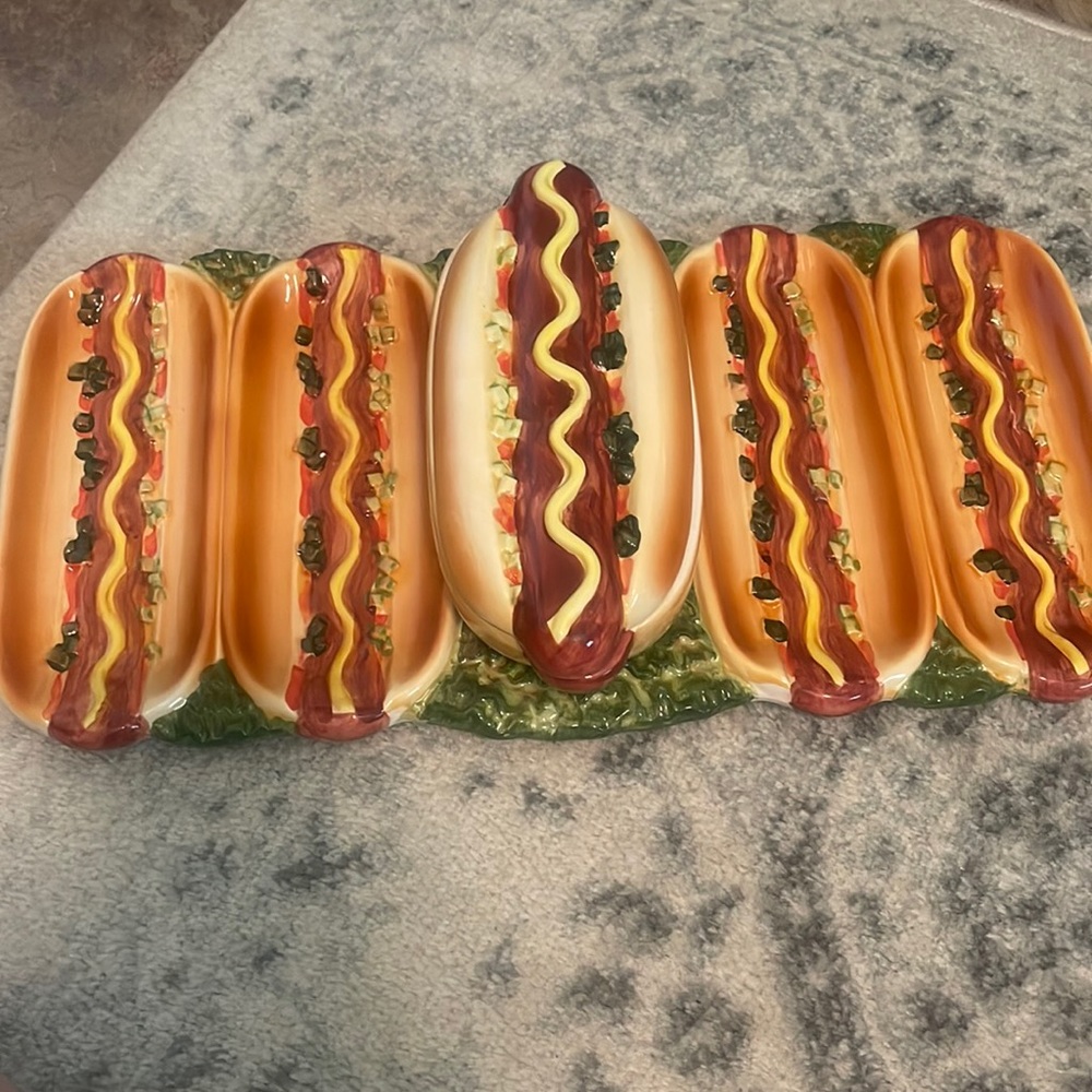 Stunning Hot Dog condiment or chip/dip platter!